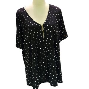 Flower & Feather Blouse Black w/ White Polka Dots Women size 3X